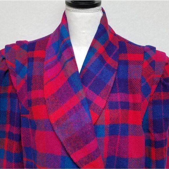 VINTAGE 1970s Dani Colby Pink Blue Plaid Recycled Wool Pleat Shoulder Jacket 18W - Picture 7 of 16